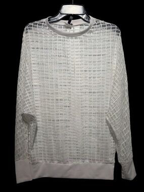 White Grid Mesh Long Sleeve Pullover
